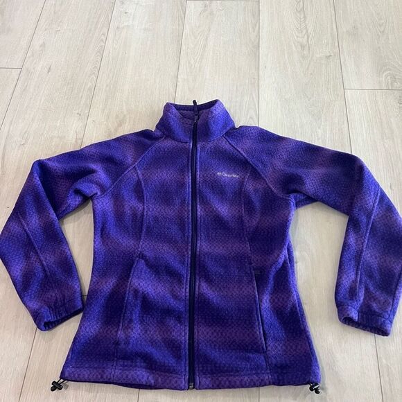 Columbia Purple Fleece Winter Jacket Womens Size Medium Striped Different - Picture 1 of 7
